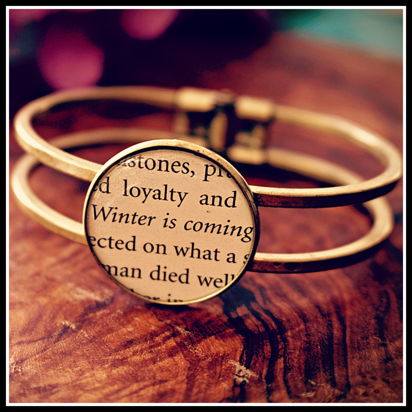 Game of Thrones recycled book bracelet. Cuff, bangles. Quotes Winter is Coming My Sun and Stars Fire and Blood Valar Morghulis Silver/Bronze