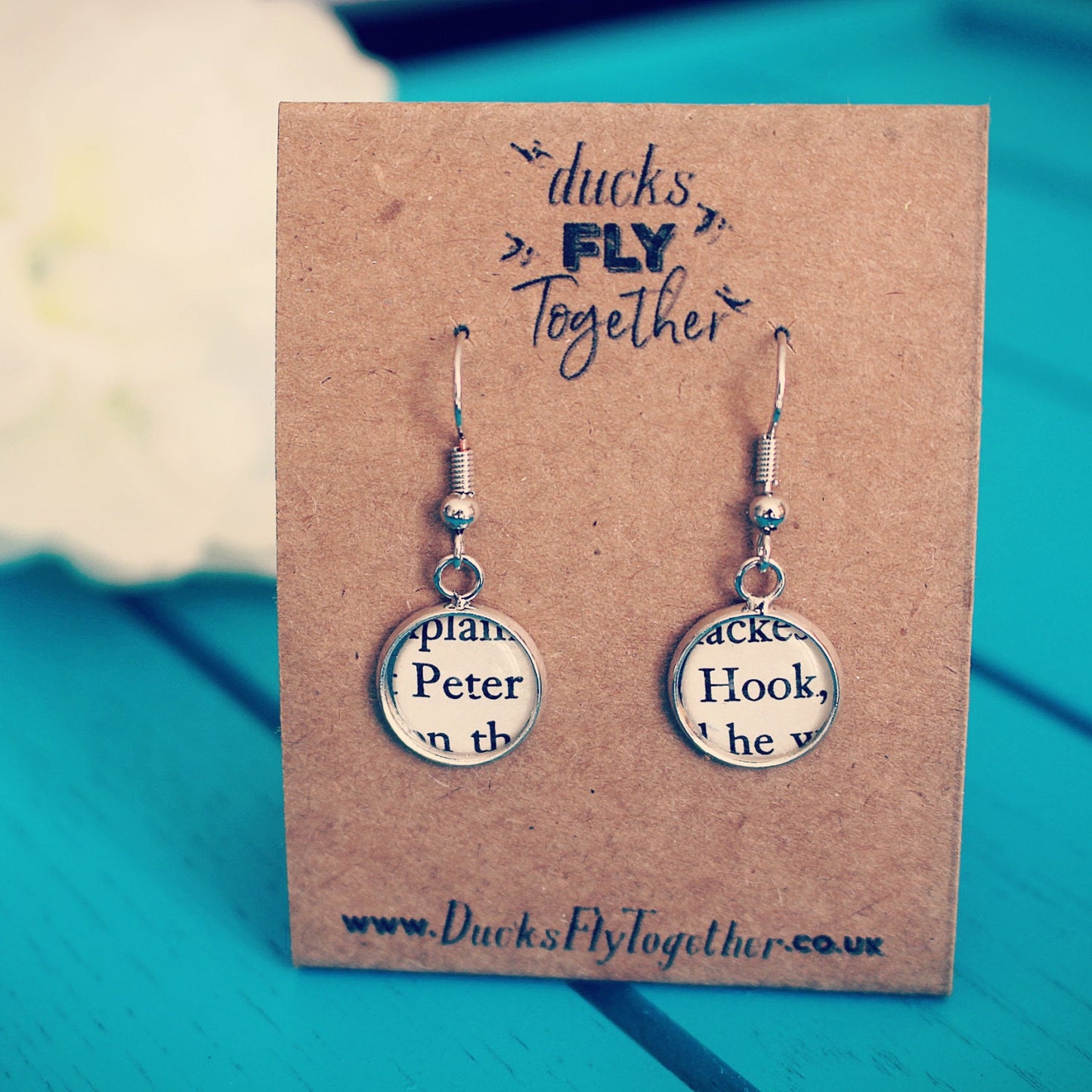 Peter Pan recycled book page earrings. Upcycled jewellery. Peter Wendy. Tinkerbell. Hook. Lost Boys. Gift. Neverland. Vintage book.