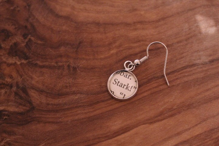 Recycled book page Earrings - Game of Thrones - Arya Gendry - Jaime Brienne - House Stark - Quotes - Book lovers - Personalised gift for her