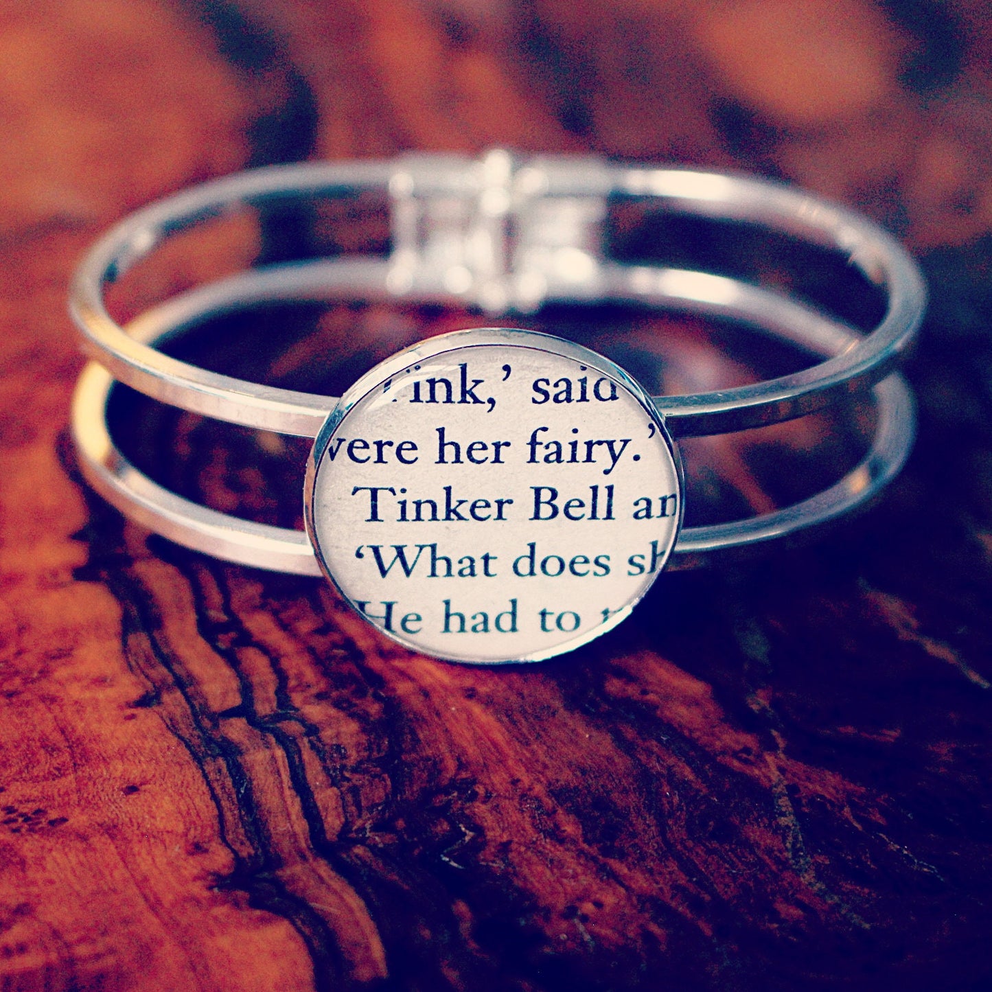 Tinker Bell bracelet. Recycled Peter Pan book jewellery. Unique vintage book. Tinkerbell fairy. Peter Pan quote. Neverland. Pixie dust. Mum.
