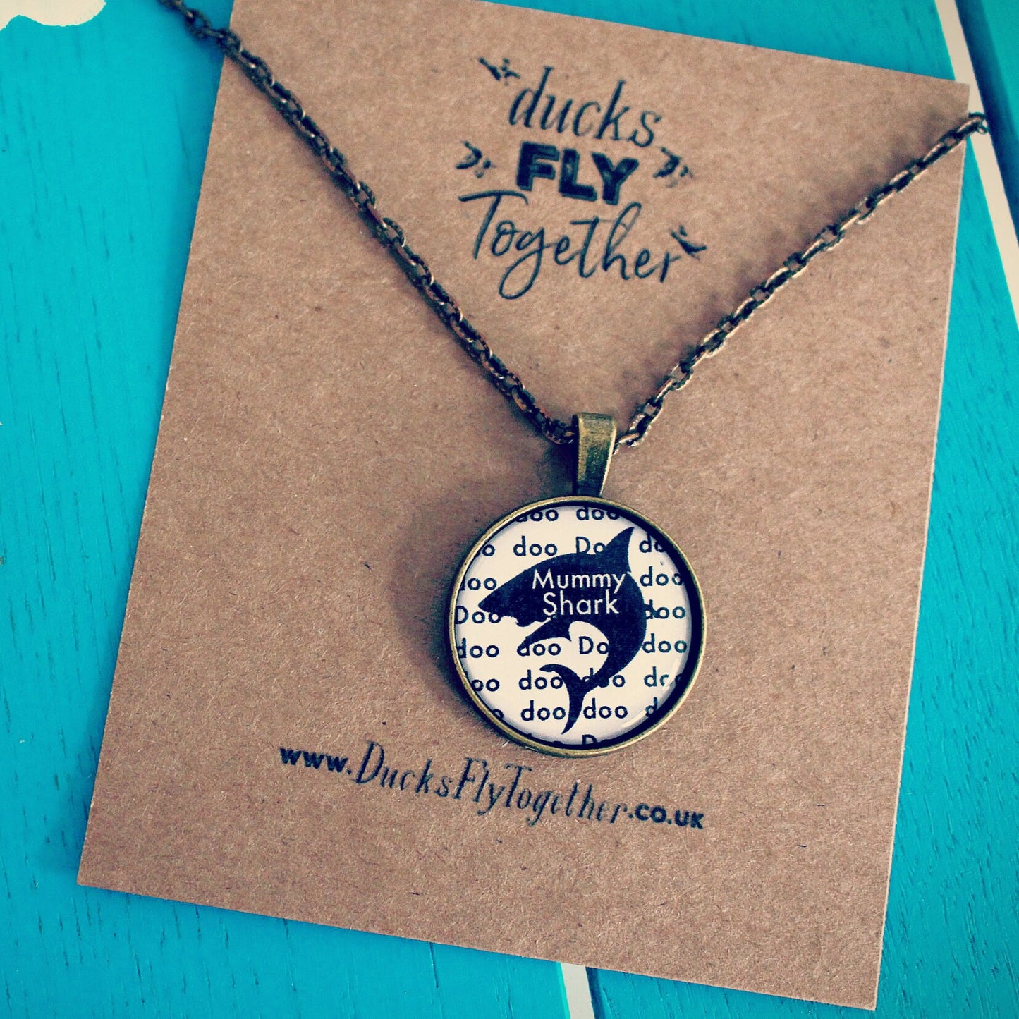 Mummy Shark - Daddy Shark Pendant. Necklace. Chain. Unique novelty design. Monochrome. Funny gift. Silly, fun present for mother. Baby Shark