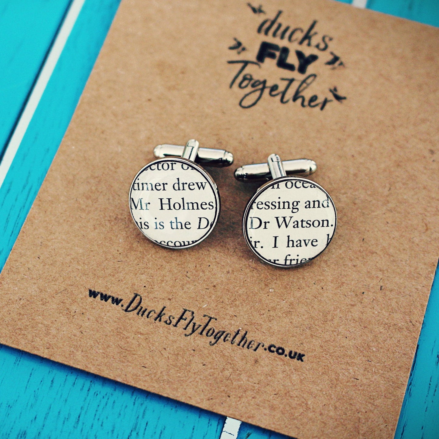 Sherlock Holmes cufflinks. Recycled book page. Charity shop vintage book. Holmes Watson. Book lover Literature Gift. Groom Wedding cufflinks