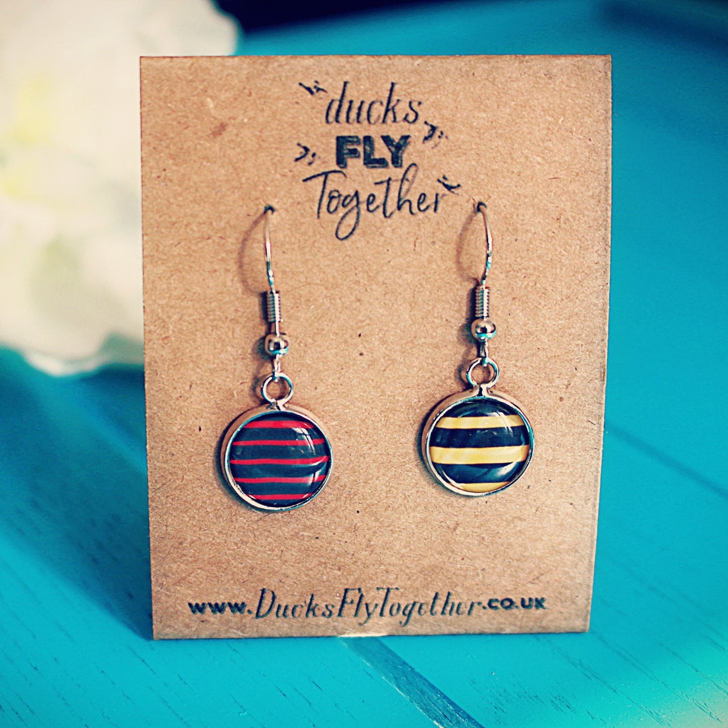Rugby Earrings - Gift for rugby fan. Saracens. Harlequins. Gloucester. Leicester Tigers. Bath. Northampton Saints. Sale Sharks. Wasps.