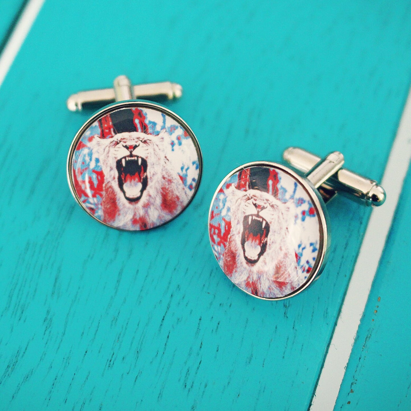 Lioness England Football Cufflinks. Womens World Cup fan. Wedding cufflinks Warhol England colours. Abstract. Football fan Three Lions. Gift