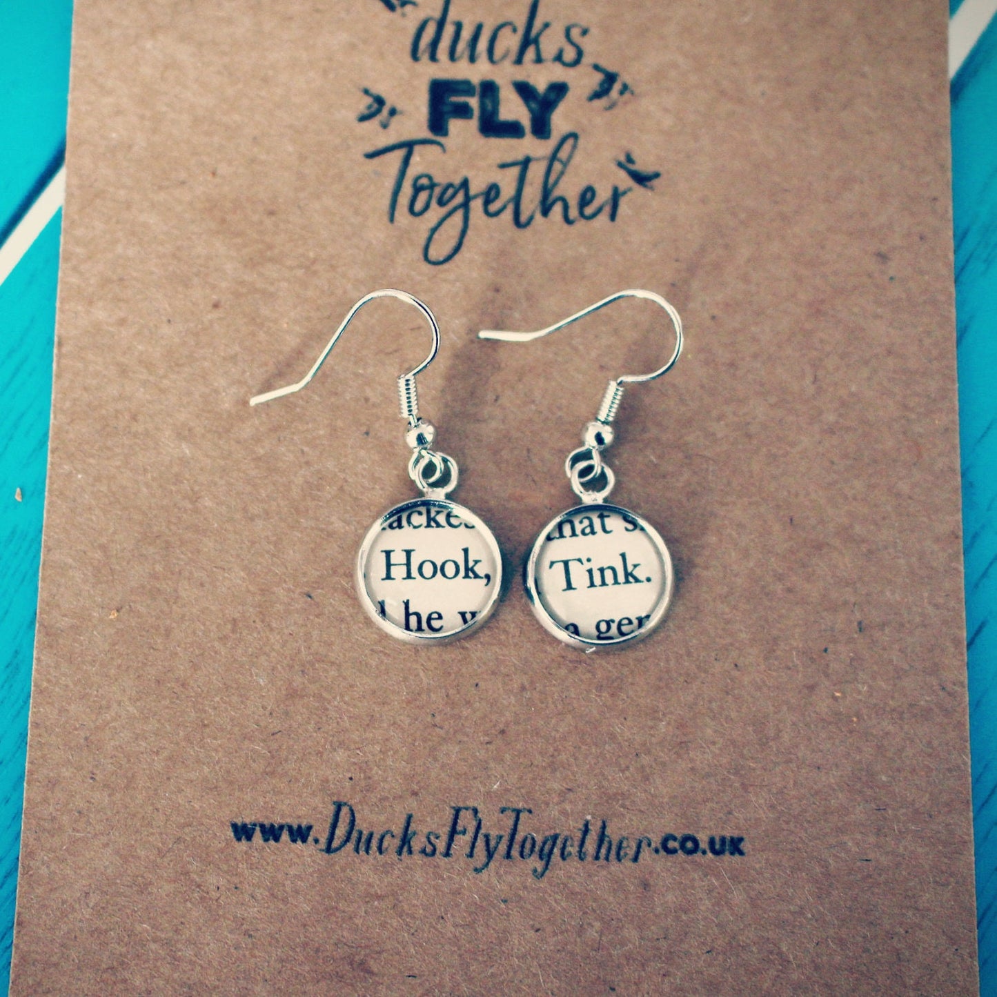 Peter Pan recycled book page earrings. Upcycled jewellery. Peter Wendy. Tinkerbell. Hook. Lost Boys. Gift. Neverland. Vintage book.