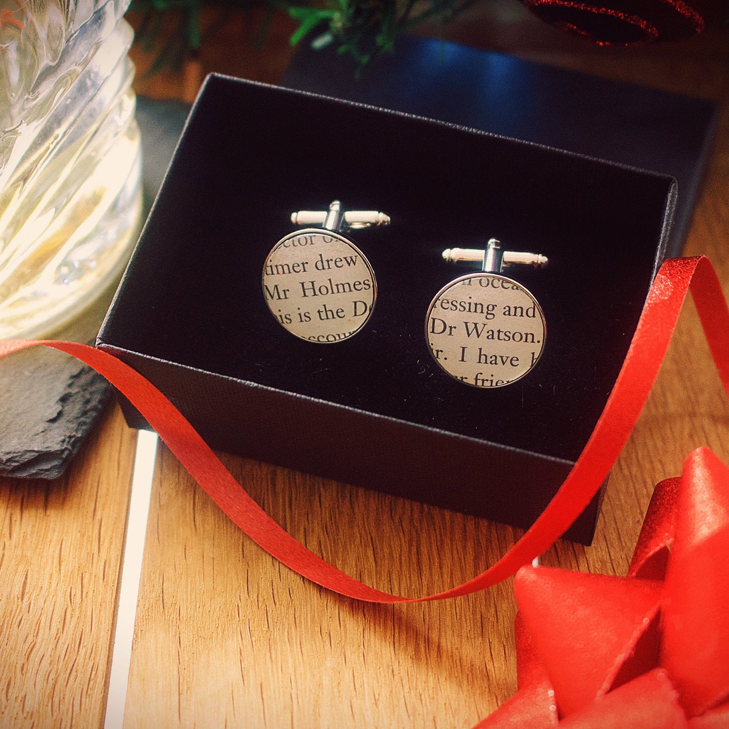 Sherlock Holmes cufflinks. Recycled book page. Charity shop vintage book. Holmes Watson. Book lover Literature Gift. Groom Wedding cufflinks