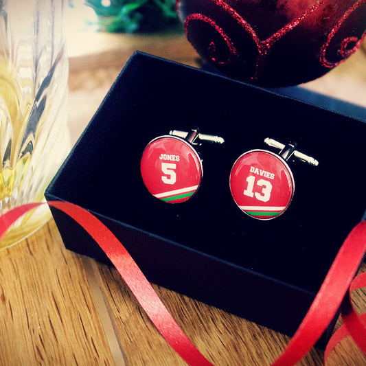 Wales Rugby Cufflinks. Welsh Six Nations. Personalised sports jersey. Christmas gift for rugby fan, dad, husband. Cardiff. Ospreys. Scarlets