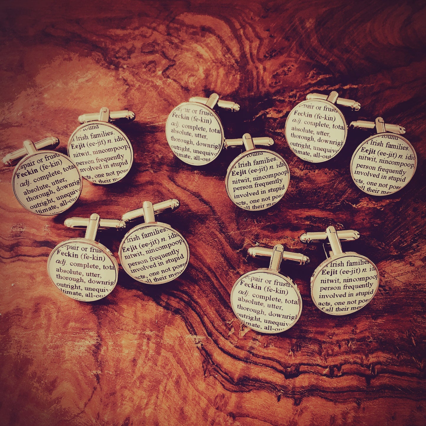 Feckin Eejit Cufflinks - Funny, novelty gift! Fake dictionary definitions. Irish slang. Insult gift! Gift for him - Dad, brother, boyfriend.