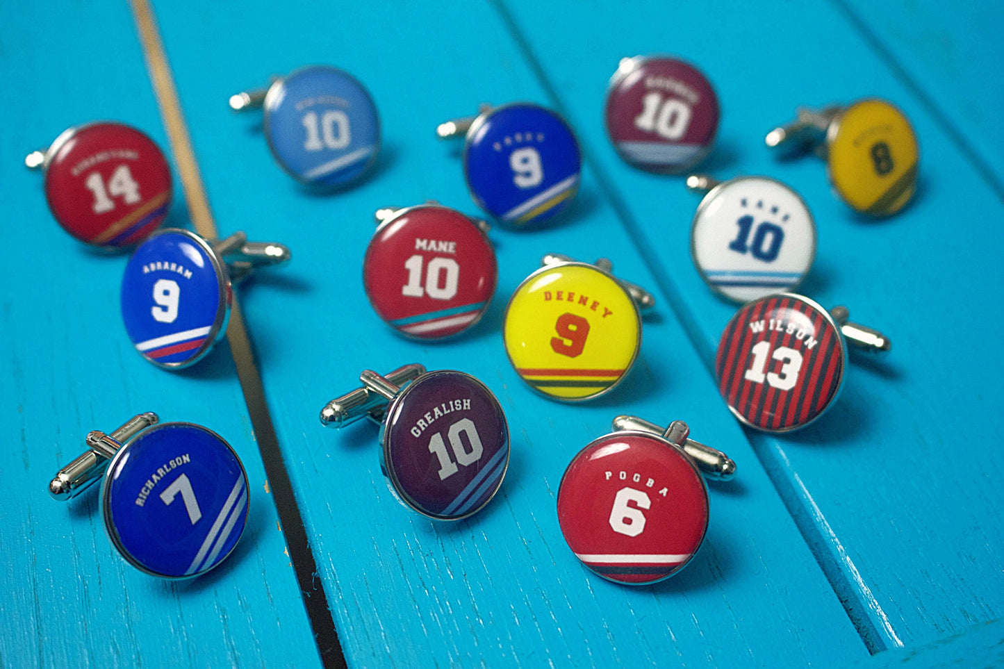 Football shirt cufflinks. Personalised name and number. Favourite player/ Your name. Premier League. Arsenal. Liverpool. Man Utd. Spurs.