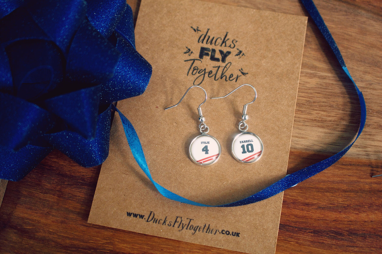 England Rugby colours Earrings. Team jersey style with personalised name & number. Favourite player. Your name. Christmas gift Rugby fan.