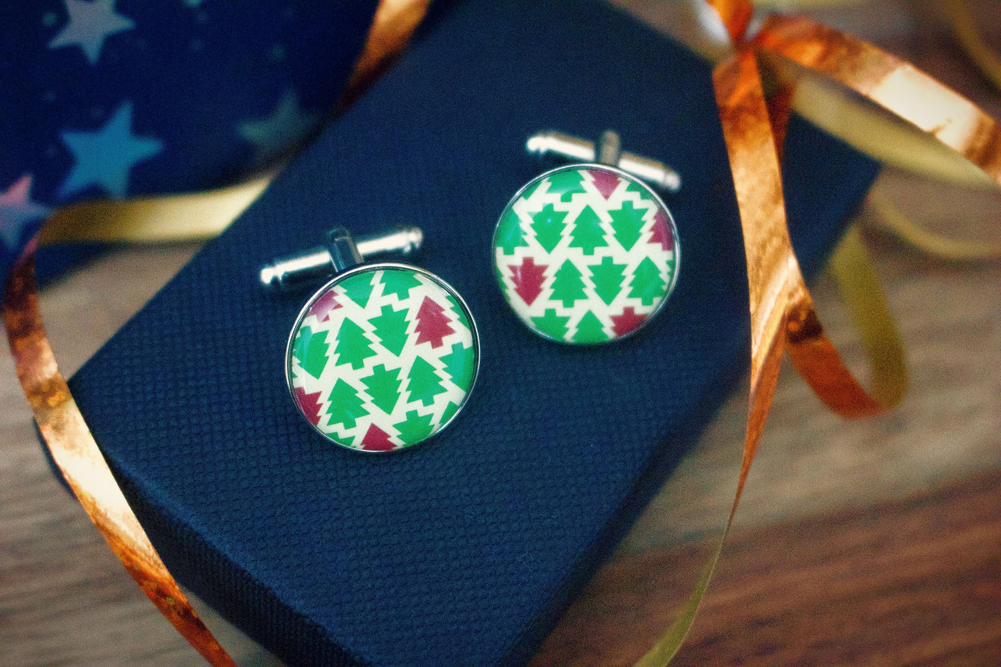 Christmas Tree Cufflinks. Unique Xmas party outfit. Secret Santa gift. Present for men. Christmas gift box. Xmas hamper gift Stocking filler