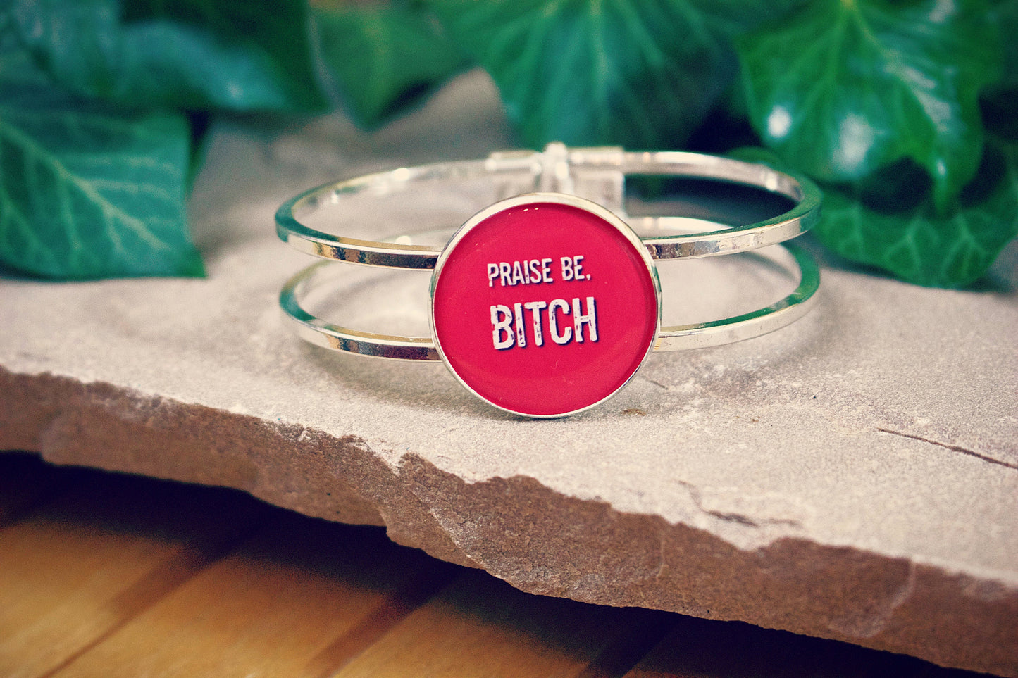 Handmaids Tale Inspired Bracelet. Praise Be Bitch. Nolite te bastardes carborundorum. Offred. Blessed Day. Margaret Atwood. Red Pendant.