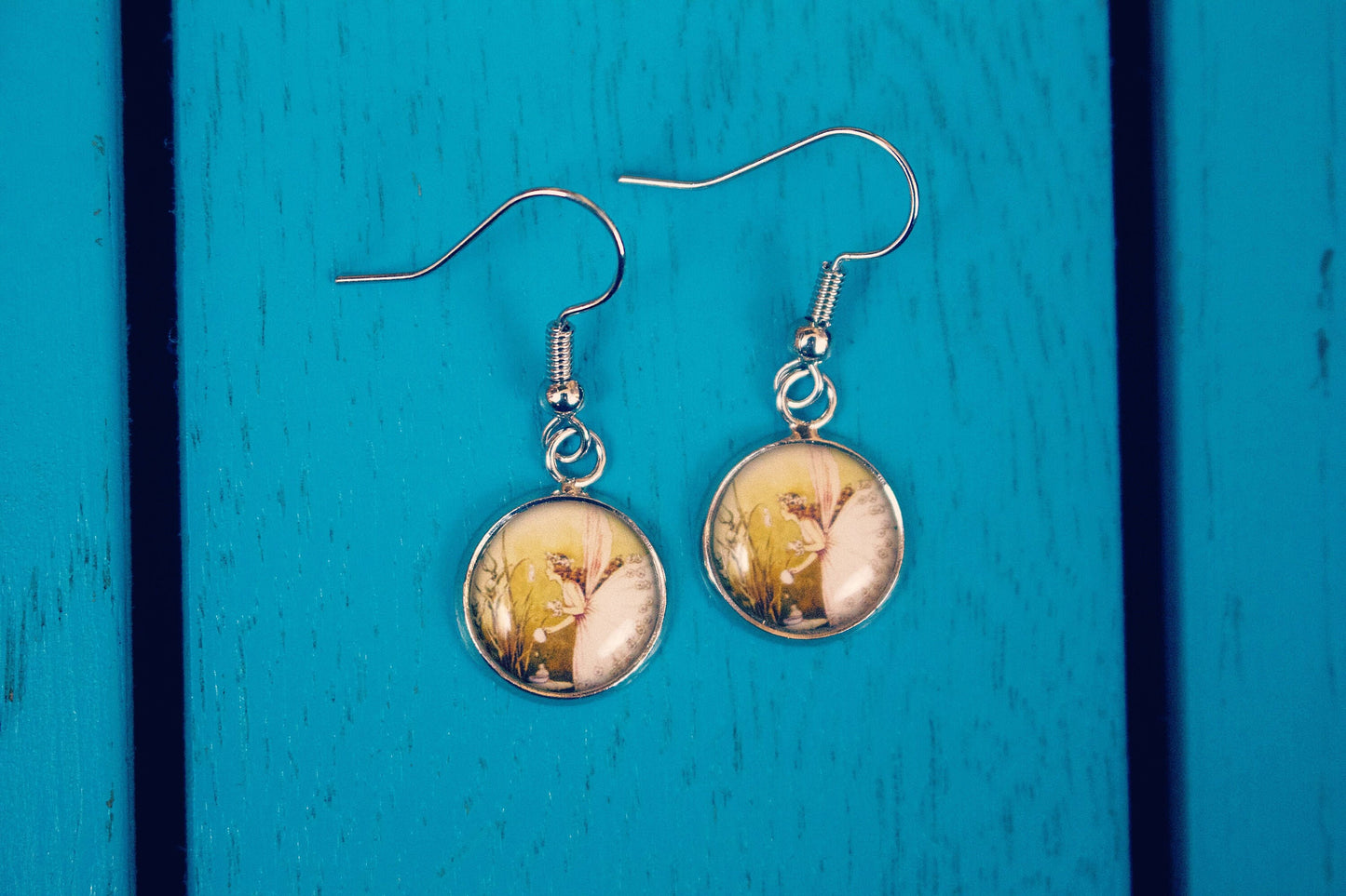 Vintage fairy illustration earrings. Children's book design. Magical. Myth. Rustic. Fantasy jewellery. Gift for her.