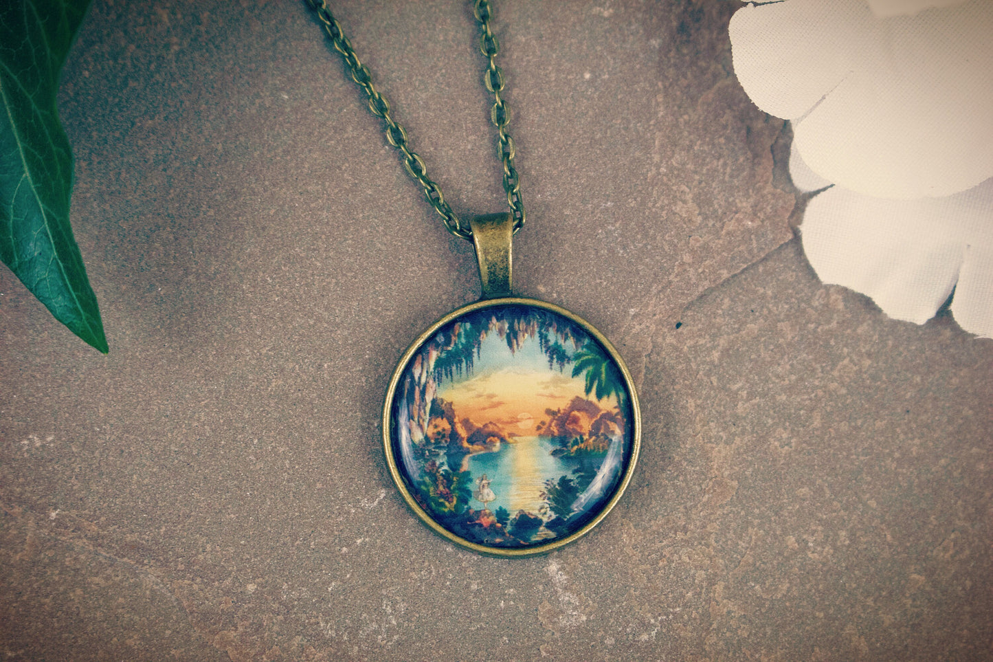 Vintage fairy illustration necklace. Children's book design. Magical. Myth. Rustic. Fantasy jewellery. Gift for her.
