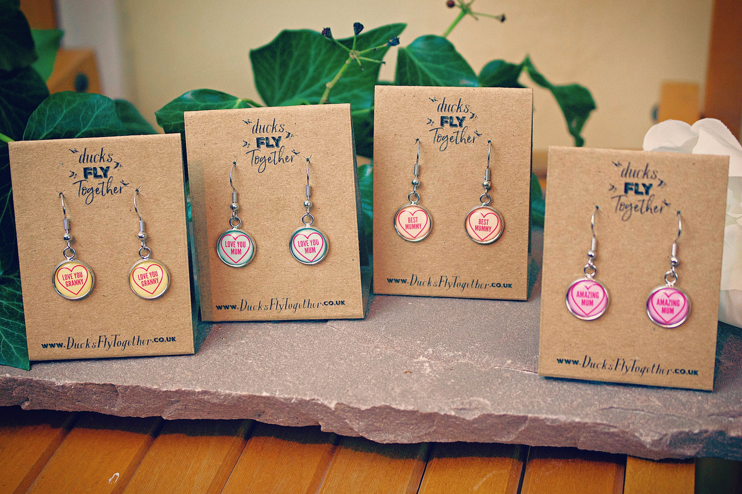 Mothers Day Love Hearts Earrings. Love You Mum! Amazing Mum! Gift for Granny. Grandmother. Retro sweets. Sweeties. Personalised message