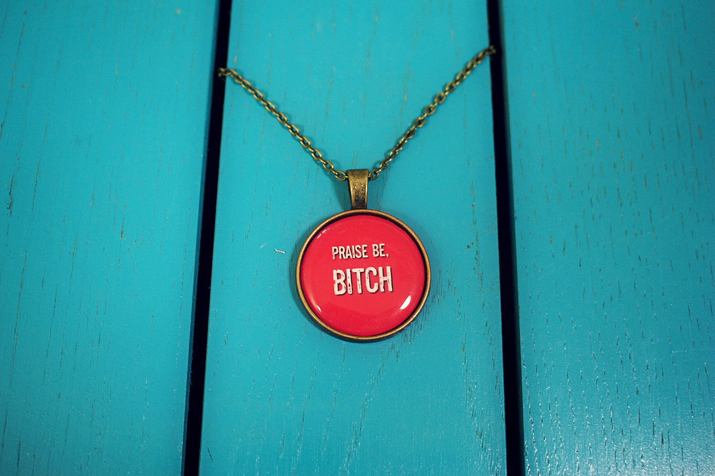 Handmaids Tale Inspired Necklace. Praise Be Bitch. Nolite te bastardes carborundorum. Offred. Blessed Day. Margaret Atwood. Red Pendant.