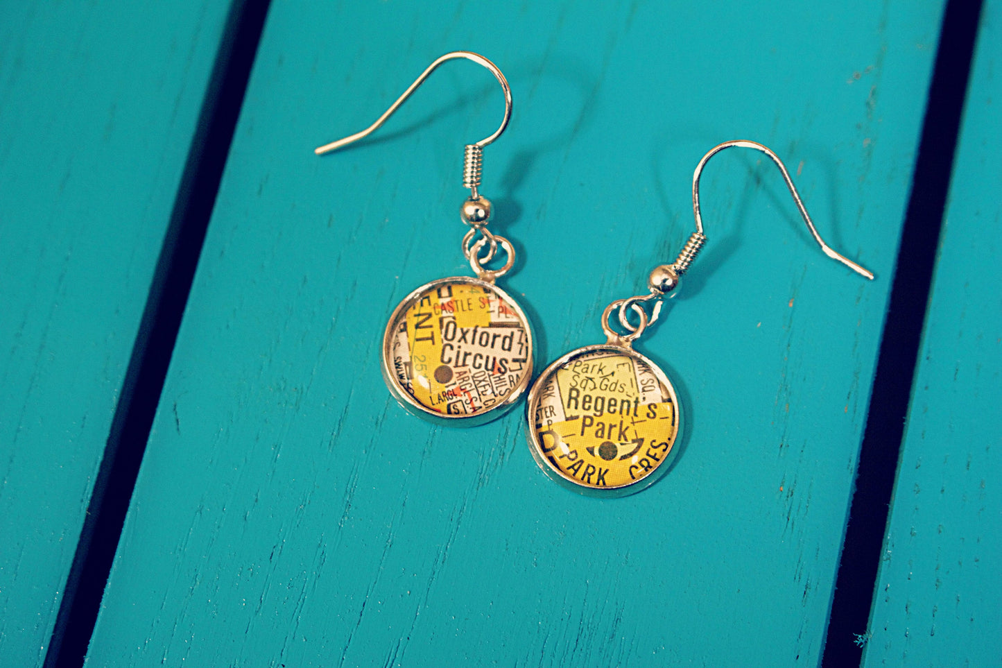 Map earrings. Recycled maps. Vintage map. London A-Z. Special place jewellery. Significant location. Where we met. Wedding venue. First date