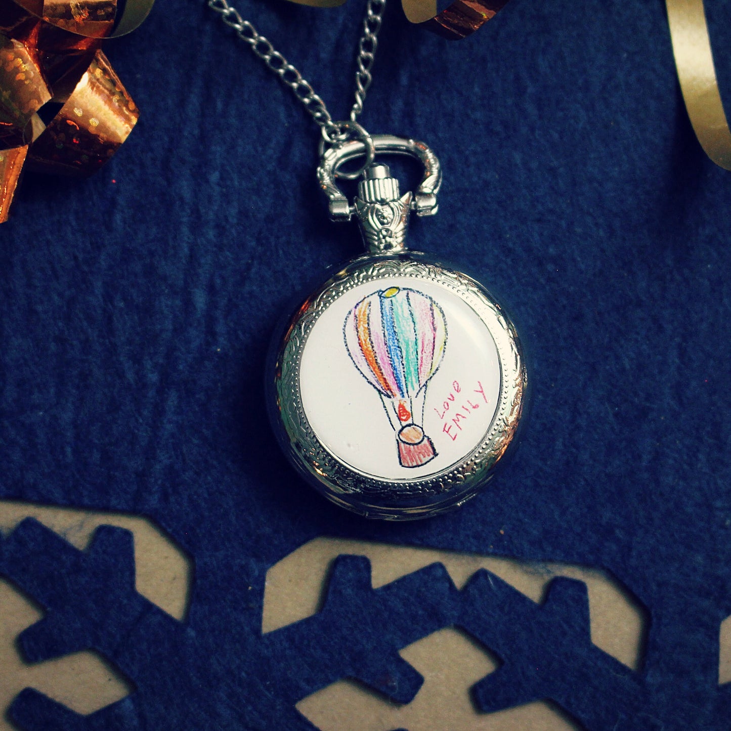 Childs artwork Pocket Watch. Kids drawing gift. Handprint footprint jewellery. Gift for dad. Father present. Granddad Grandchildren painting