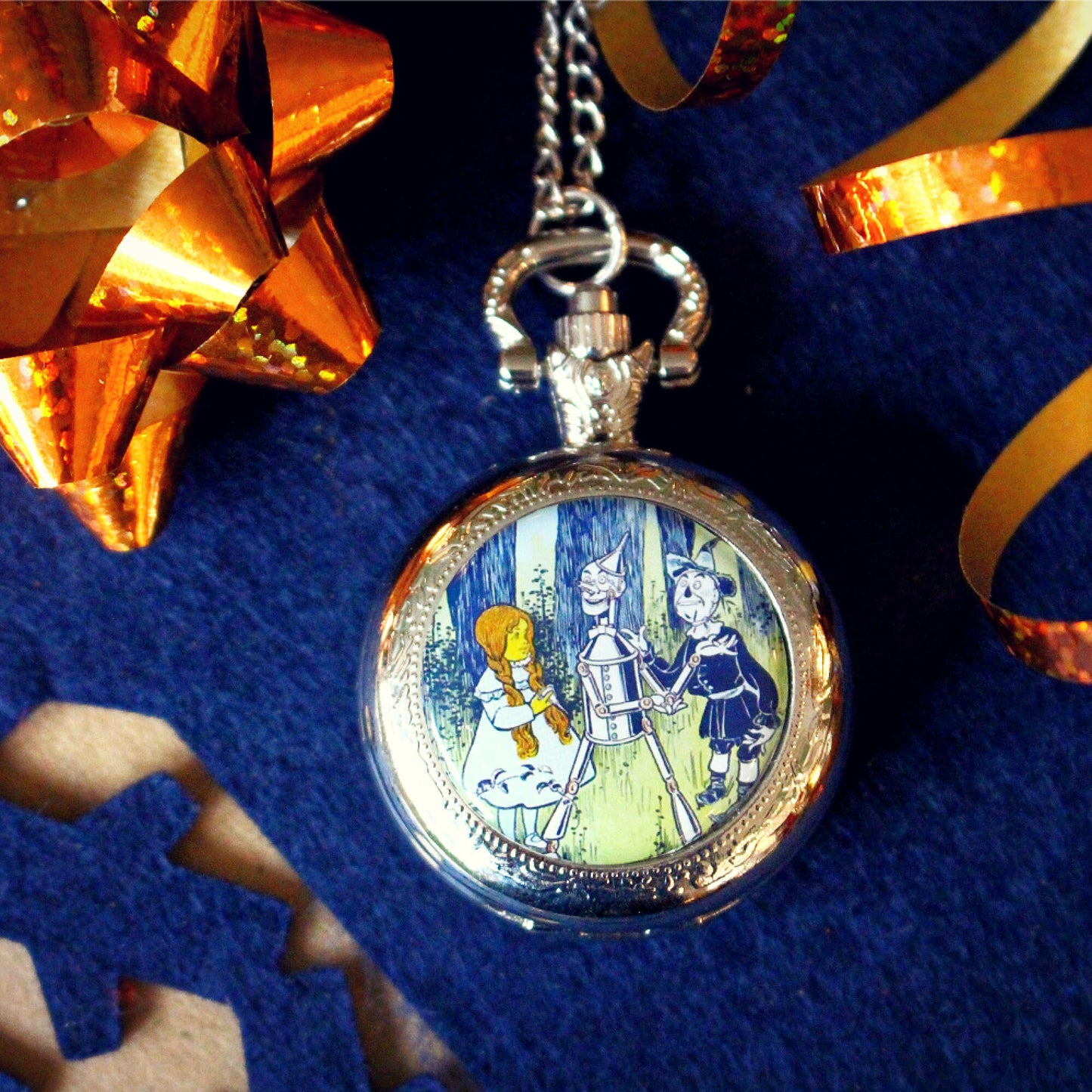 Vintage Wizard of Oz Pocket Watch. Book Illustration. Retro. Tinman Dorothy Scarecrow. Gift for dad. Wicked musical. Wedding watch Groomsmen