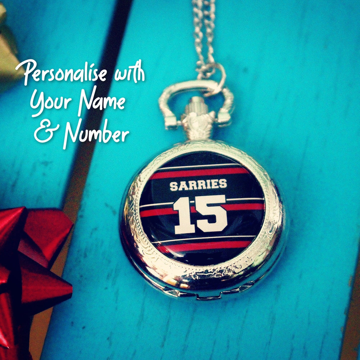 Saracens Rugby Pocket Watch. Personalised gift for rugby fan. Christmas present for men. Premiership Rugby Sports shirt Your name. Farrell.