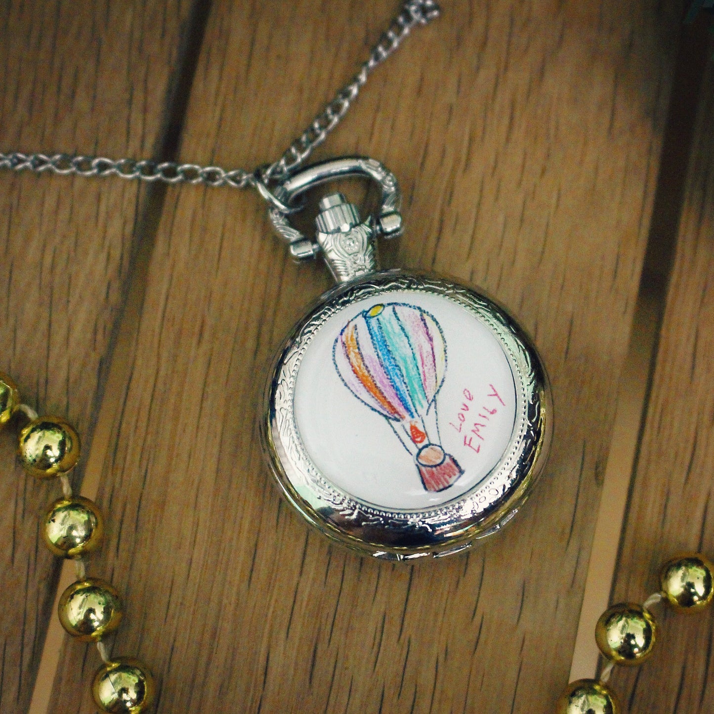 Childs artwork Pocket Watch. Kids drawing gift. Handprint footprint jewellery. Gift for dad. Father present. Granddad Grandchildren painting