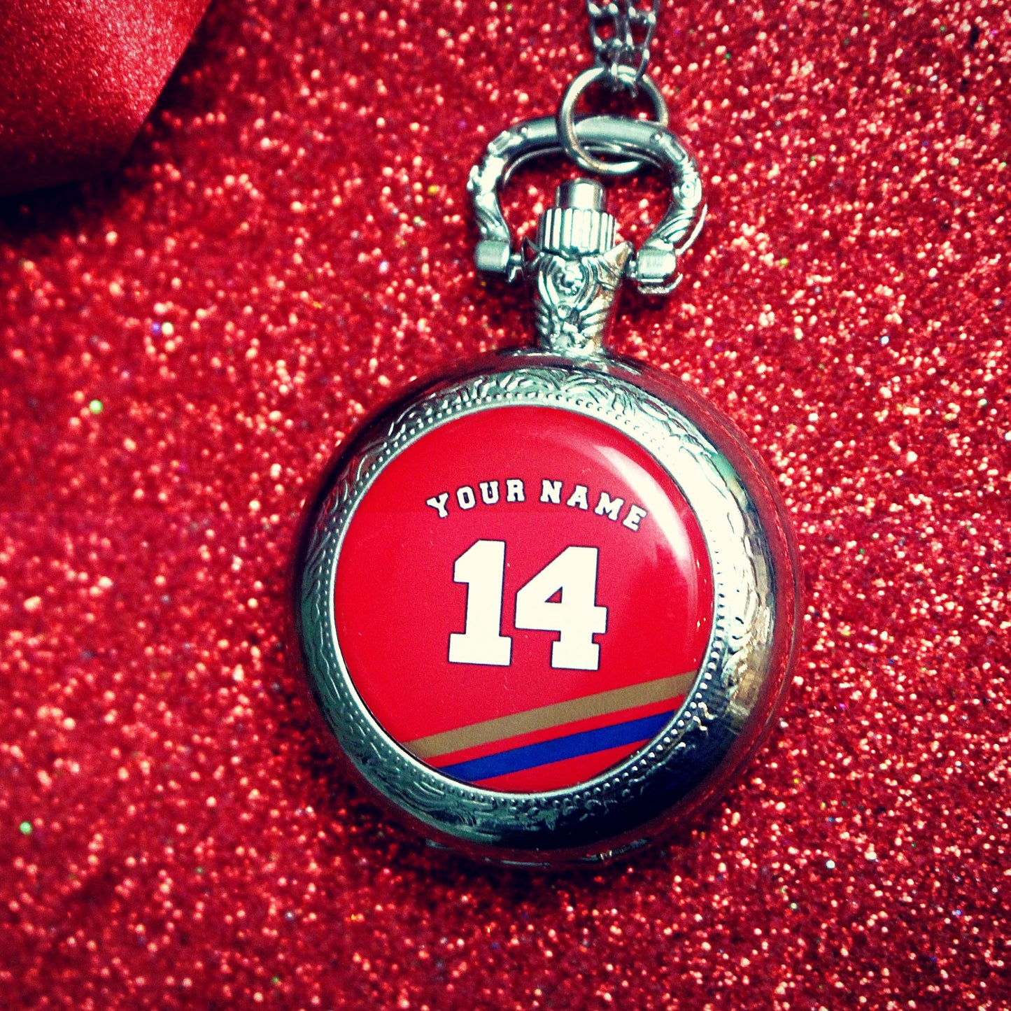 Arsenal football colours Pocket Watch. Gunners. Personalised gift for him. Favourite player. Arsenal legend. Football fan. Gift for dad.