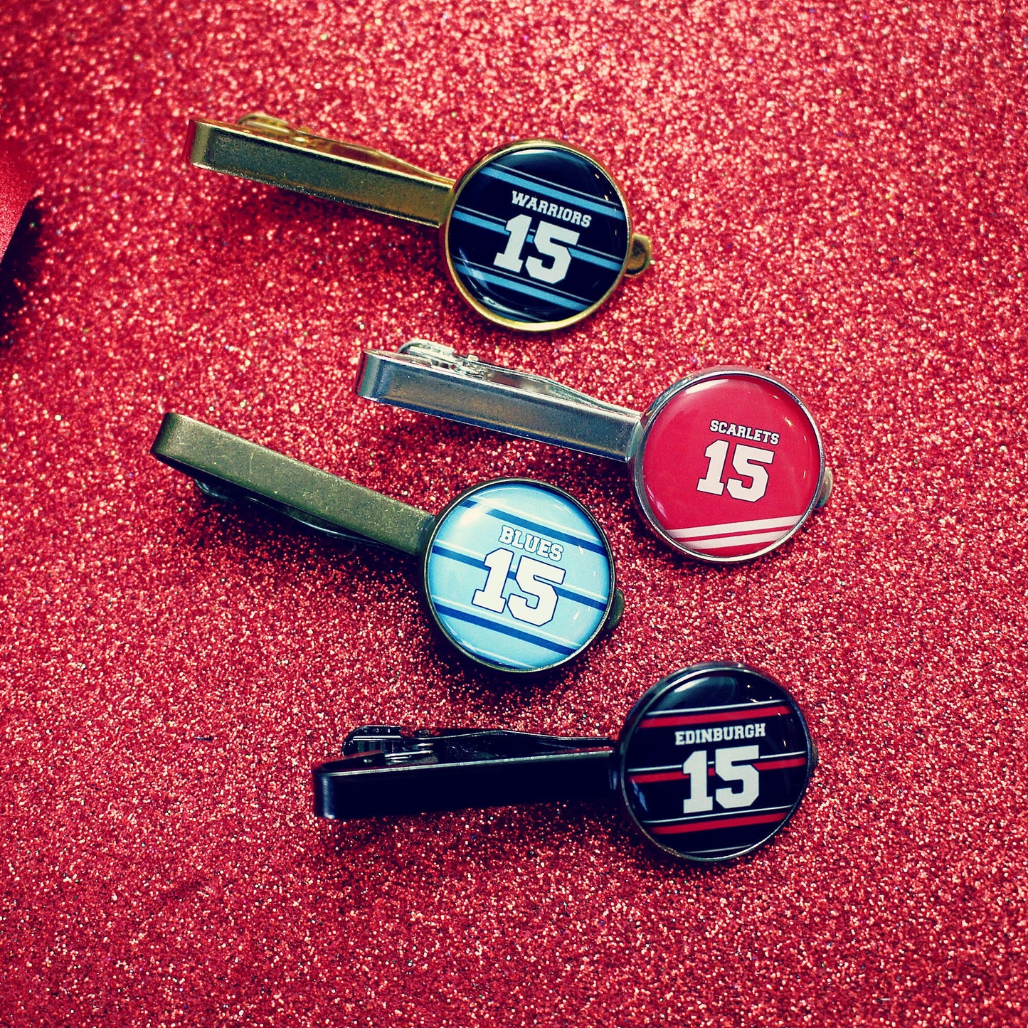 Leinster Munster Ulster Connaught Cardiff Scarlet Ospreys Glasgow Warriors Edinburgh Rugby Tie Clip. Cufflinks. Pocket Watch. Team colours.