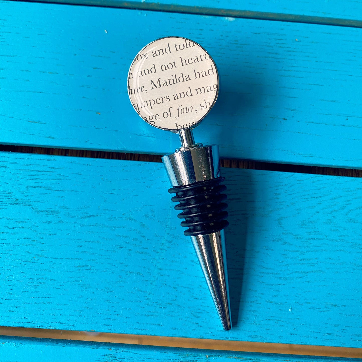 Matilda Bottle Stopper - Recycled Roald Dahl book gift. Wine lover. BFG. Witches. Wine Bottle. Alcohol present. Giant Peach. Wedding favours