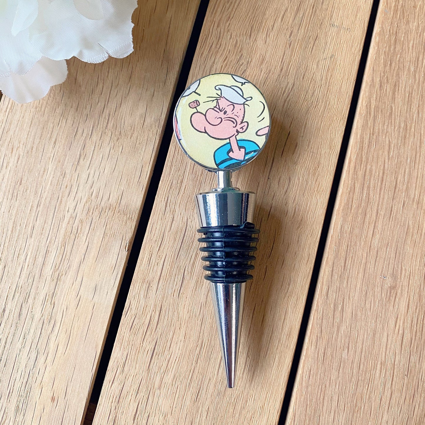 Vintage comic book Bottle Stoppers. Popeye! Recycled book pages. Nostalgic gift. Wine lover. Wine bottle. Alcohol present. Cartoon presents.