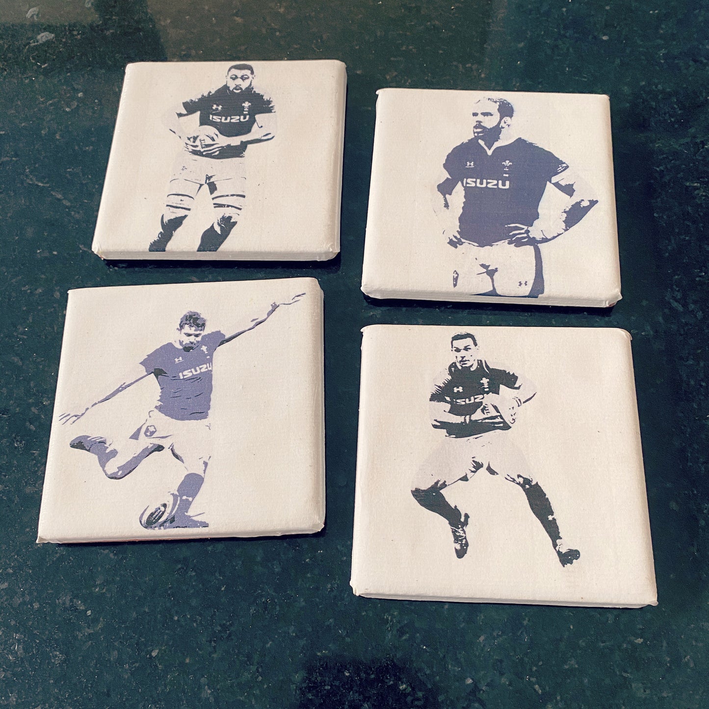 Wales Rugby Legends Coasters. Home Bar Decor. Covid Arms. British and Irish Lions. Alan Wyn Jones. George North. Rugby lover. Cymru am Byth
