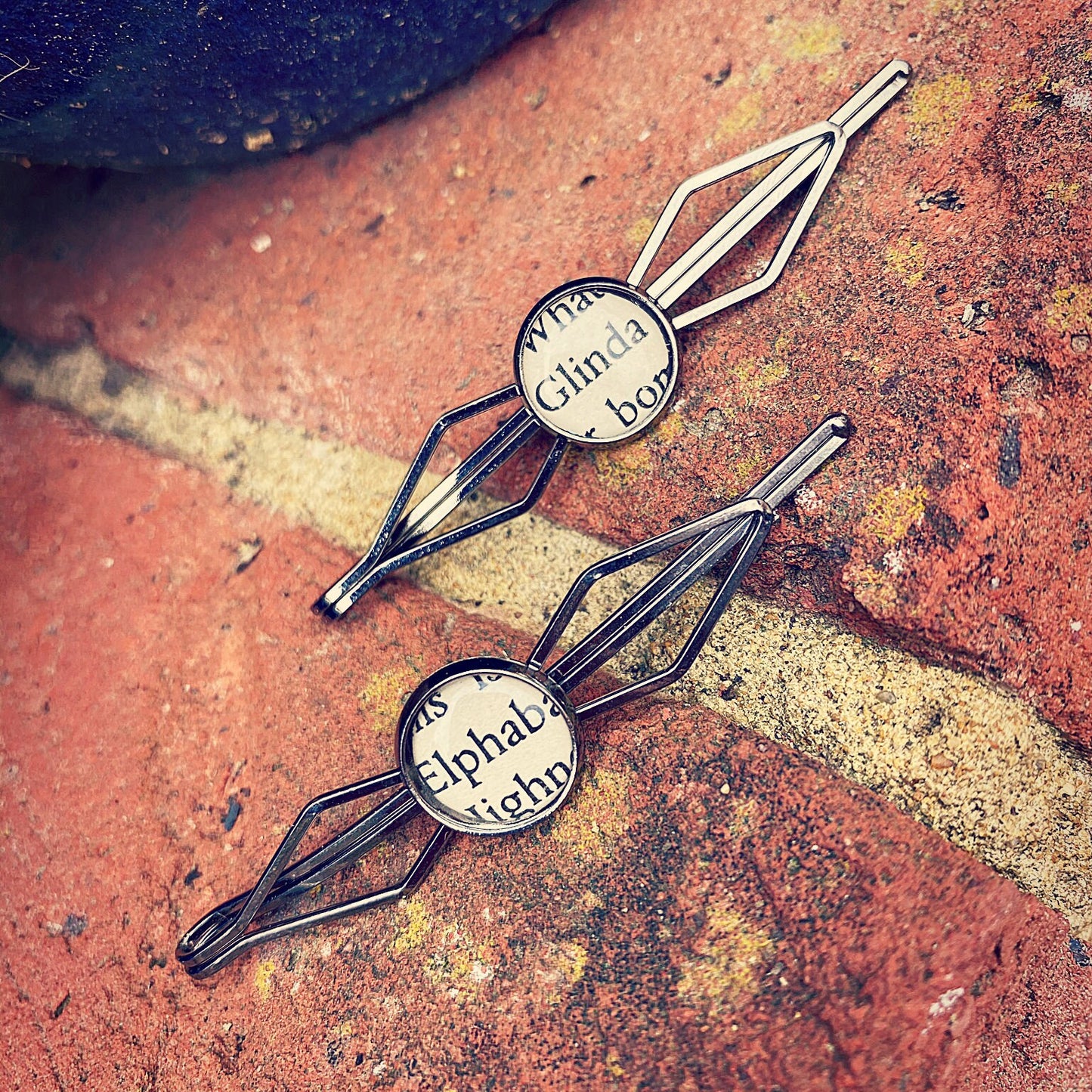 Recycled Elphaba Glinda Wicked hairpins. Vintage style hair clips. Musical Theatre gift. Book lover. Mothers Day Gift. Gift for Mum.