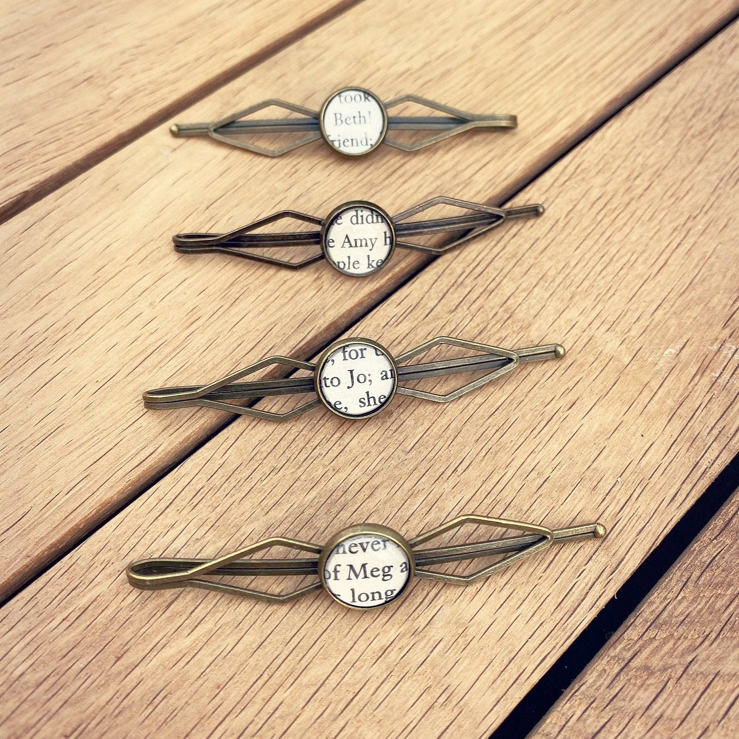 Recycled Little Women hairpins. Vintage style hair clips. Classic book lover. Meg Beth May Jo Marsh. Mothers Day Gift. Gift for Mum.