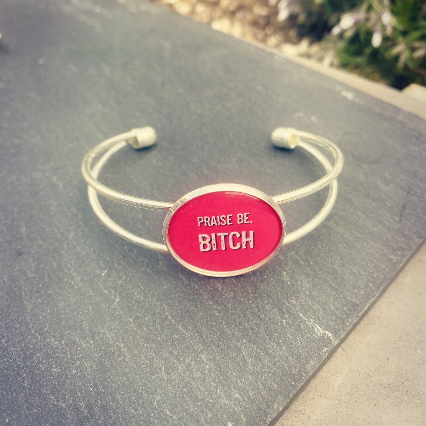 Handmaids Tale Inspired Bracelet. Praise Be Bitch. Nolite te bastardes carborundorum. Offred. Blessed Day. Margaret Atwood. Red Pendant.