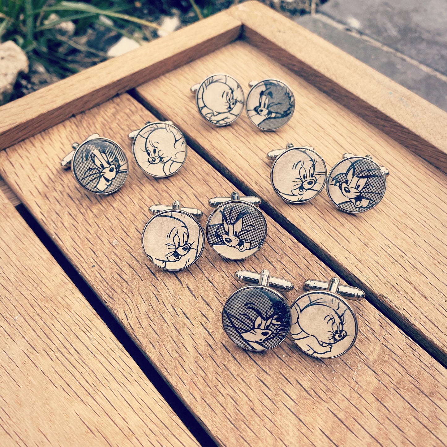 Tom and Jerry cufflinks - Vintage Recycled book. Nostalgic children's book. Book lover. Gifts for him. Novelty gift. Cartoon. Comic book.