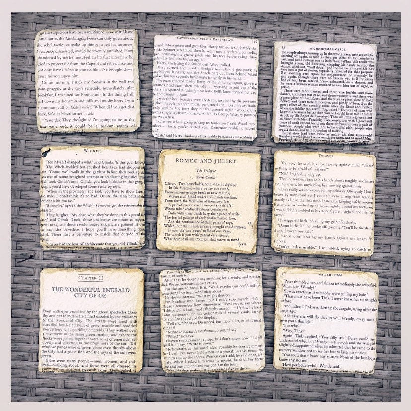 Pack of 4. Game of Thrones recycled book Coasters. GOT fan gift. Stark present. Jon, Bran, Sansa, Arya. Lannister. Jaime. Cersei. Tyrion.