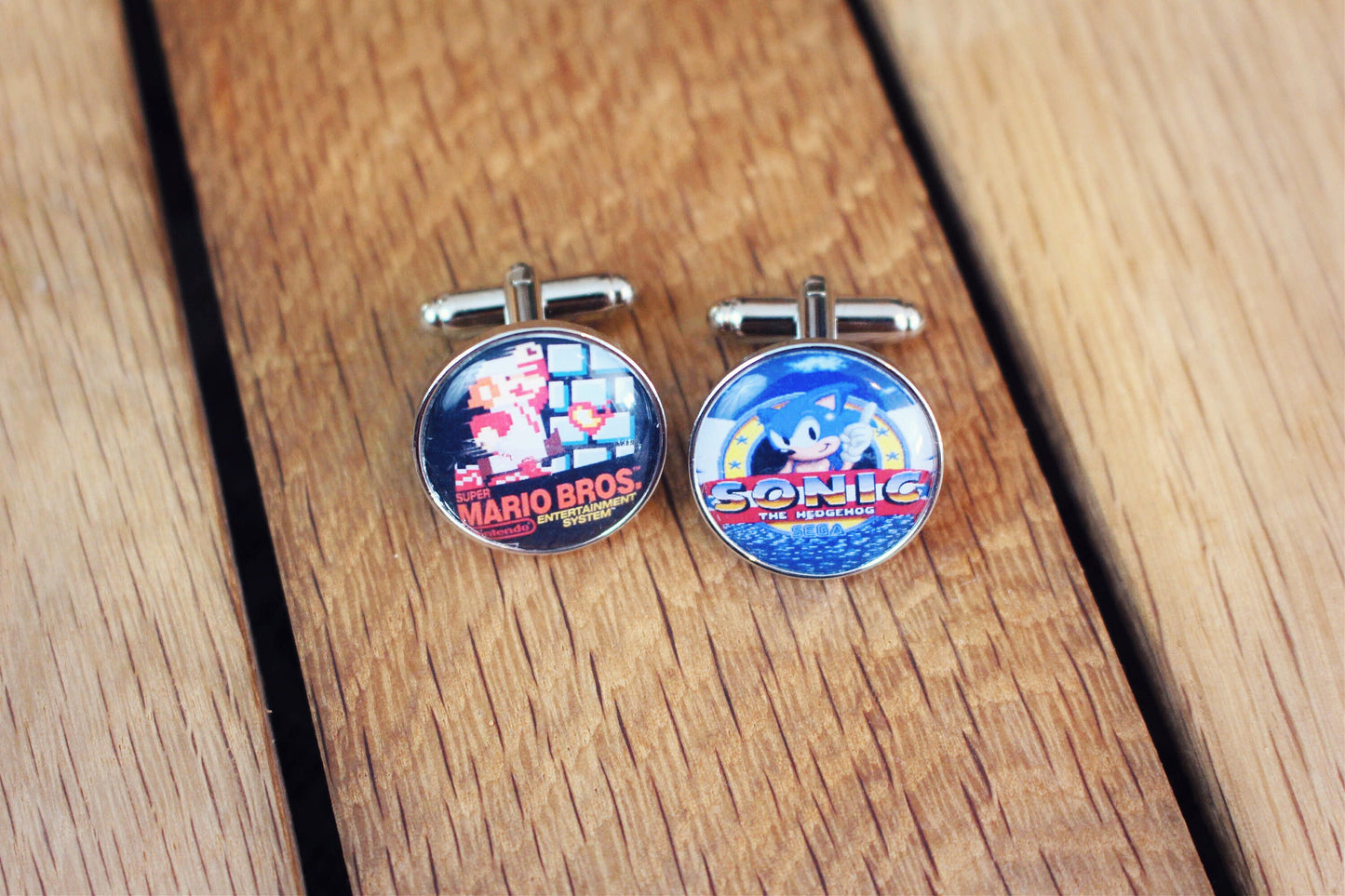 Vintage Video Game Cufflinks. Old School Computer Gamer Gift. Sonic Mario Crash Bandicoot SNES Playstation N64 Sega Megadrive. Groomsmen.
