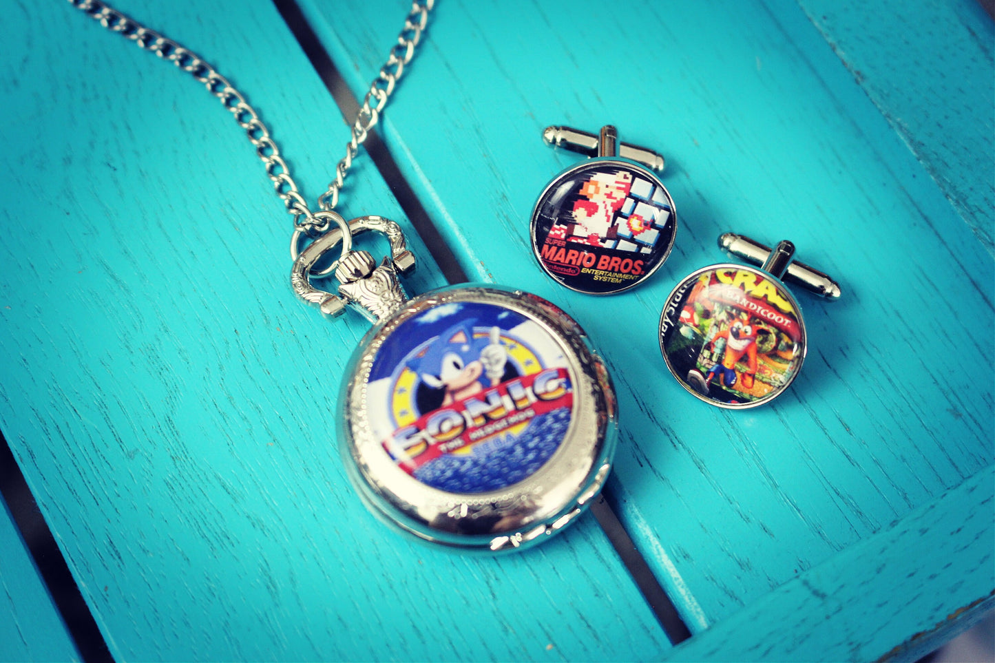 Vintage Video Game Cufflinks. Old School Computer Gamer Gift. Sonic Mario Crash Bandicoot SNES Playstation N64 Sega Megadrive. Groomsmen.