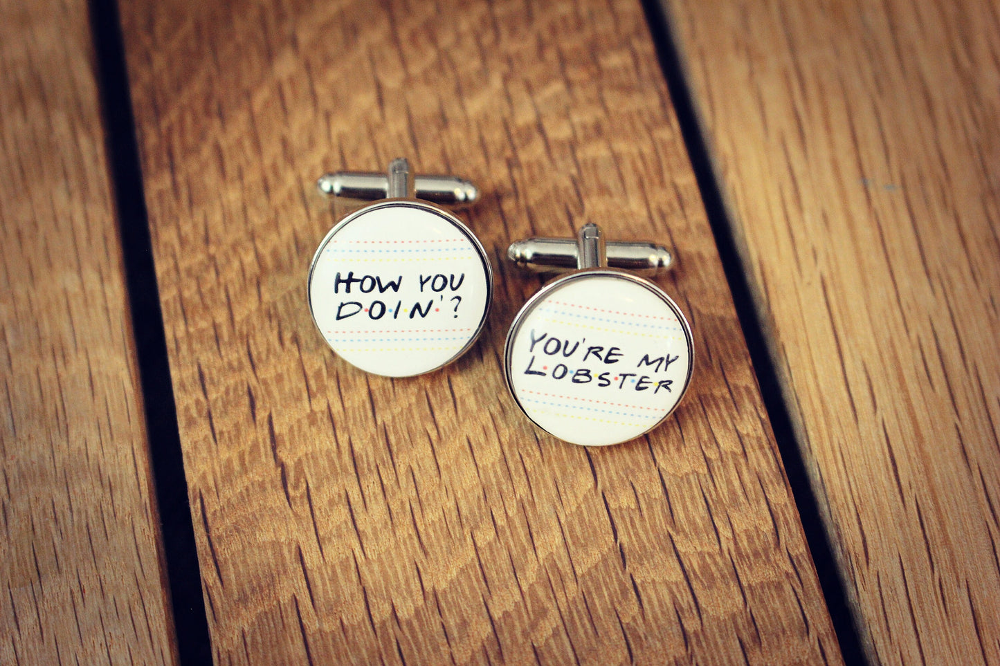 TV show inspired cufflinks. Downton Abbey. FRIENDS. HIMYM. Peaky Blinders. Television Themed Wedding. Gift for him. Telly quotes. Groomsmen