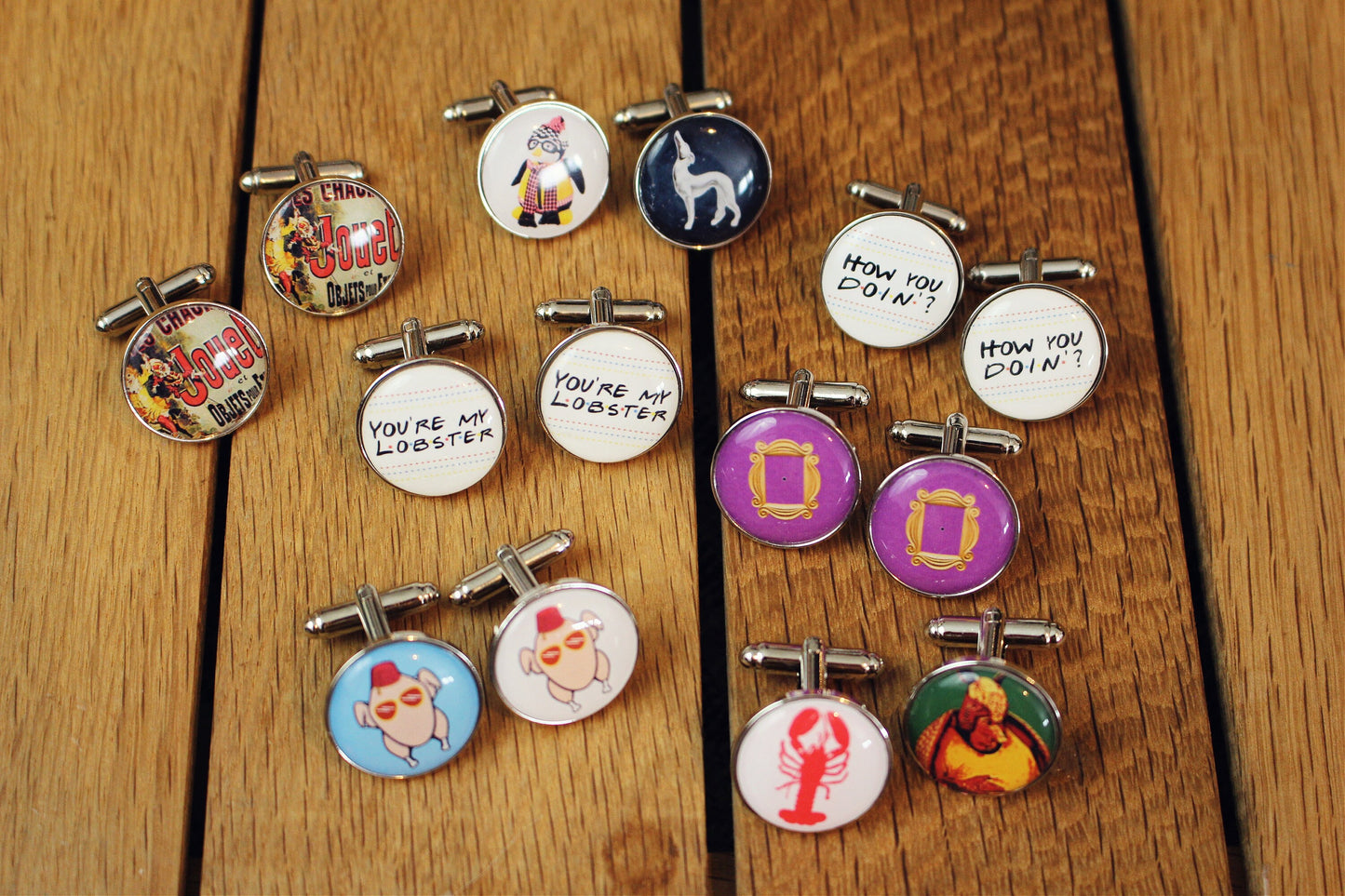 TV show inspired cufflinks. Downton Abbey. FRIENDS. HIMYM. Peaky Blinders. Television Themed Wedding. Gift for him. Telly quotes. Groomsmen