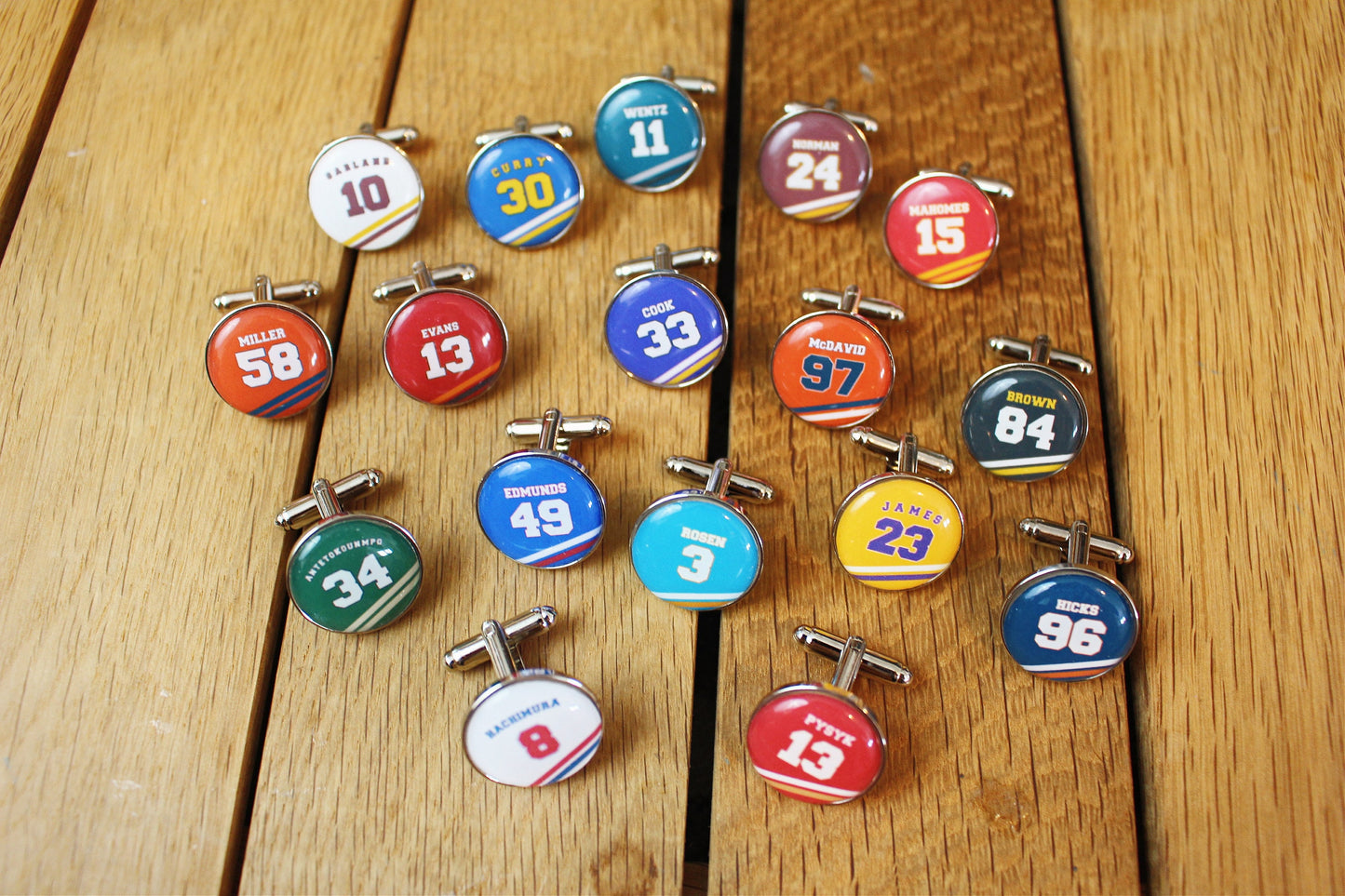 Your Team Colours Cufflinks! Sports jersey personalised name and number. Any team. Groomsmen set. American sport. Custom made.