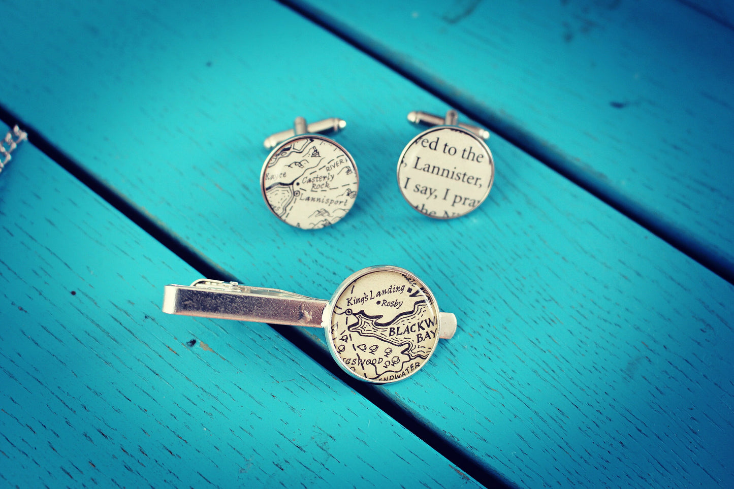Recycled Book Page Cufflinks Tie Bar Pocket Watch. Game of Thrones Westeros Map. Winter is Coming Valar Morghulis Night's Watch House Stark