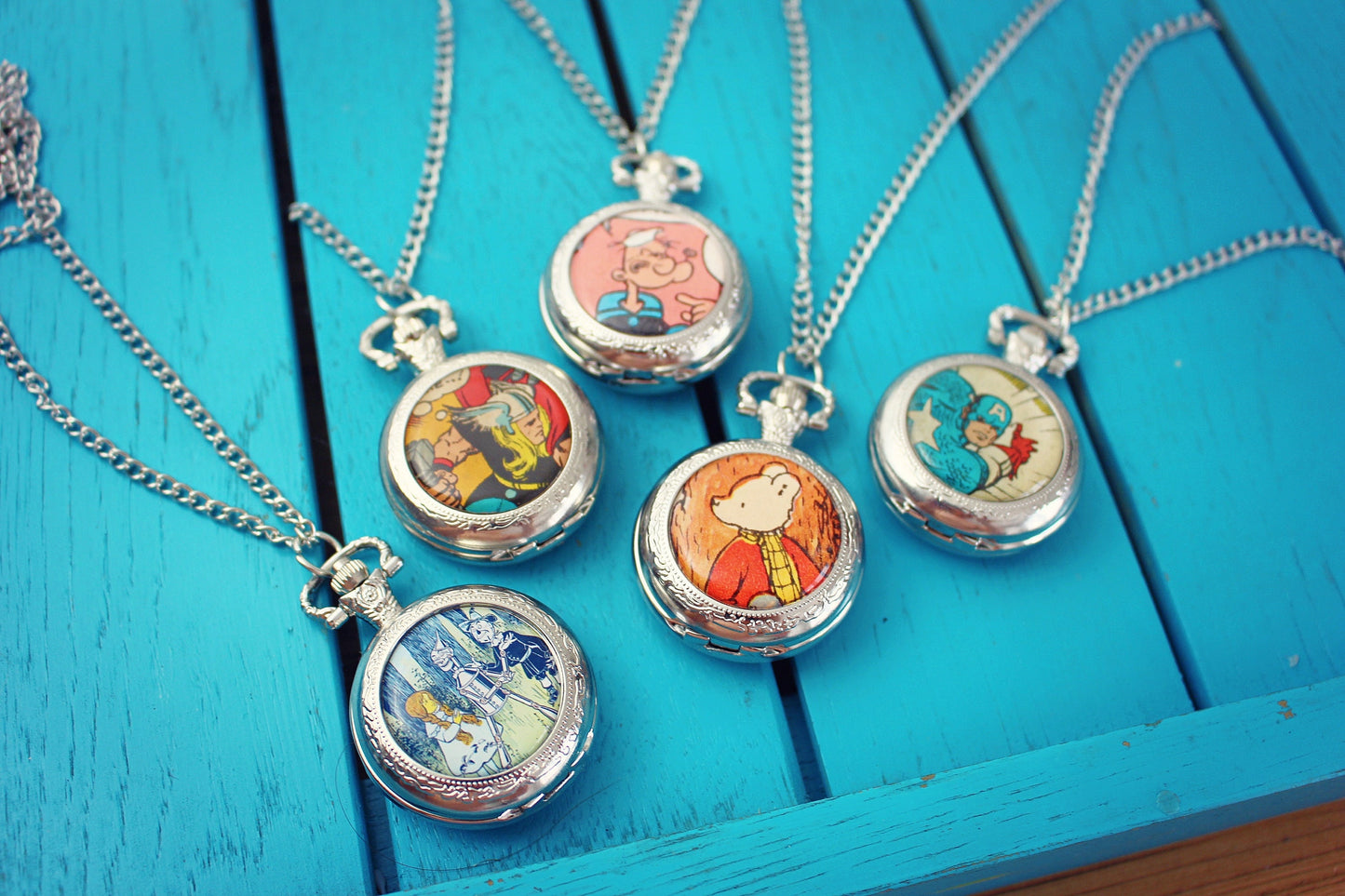 Recycled vintage comic book jewellery for men. Cufflinks Pocket Watch Tie Bar Groomsmen gift for him. Popeye Rupert Bear Superhero cartoon