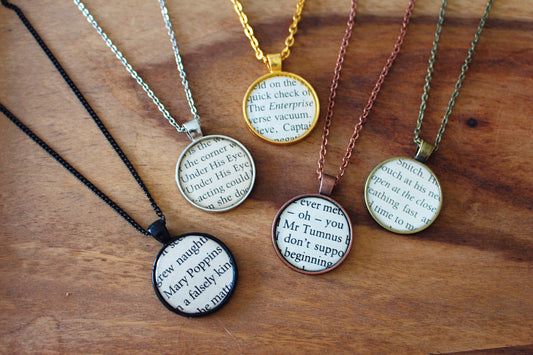Recycled Book Page Necklaces. Recycled Literature Jewellery. Bookworm Vintage Book. Reading Book Lover. Mothers Day Gift. Gift for Mum.