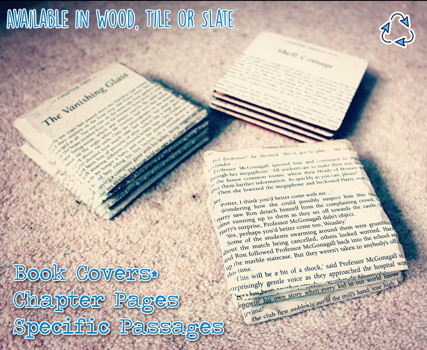Book Page Coasters! Book Lover Gift Recycled Comics Classics Favourite Book Vintage Placemats Beer Mats Alcohol gift Housewarming Literature