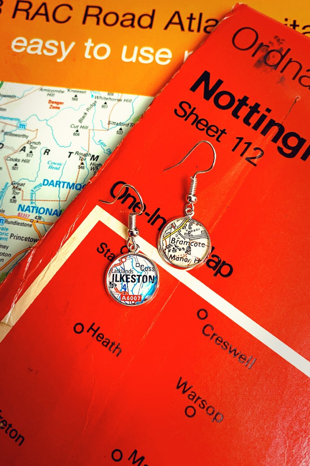Map earrings. Recycled maps. Vintage map. London A-Z. Special place jewellery. Significant location. Where we met. Wedding venue. First date