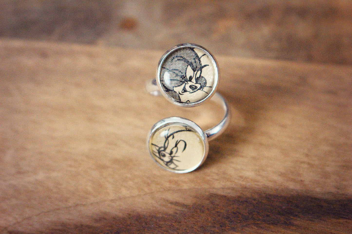Vintage Comic Book Cartoon Ring Retro cartoon character jewellery Superhero gift Comic Strip Fun statement ring Upcycle recycled Sustainable
