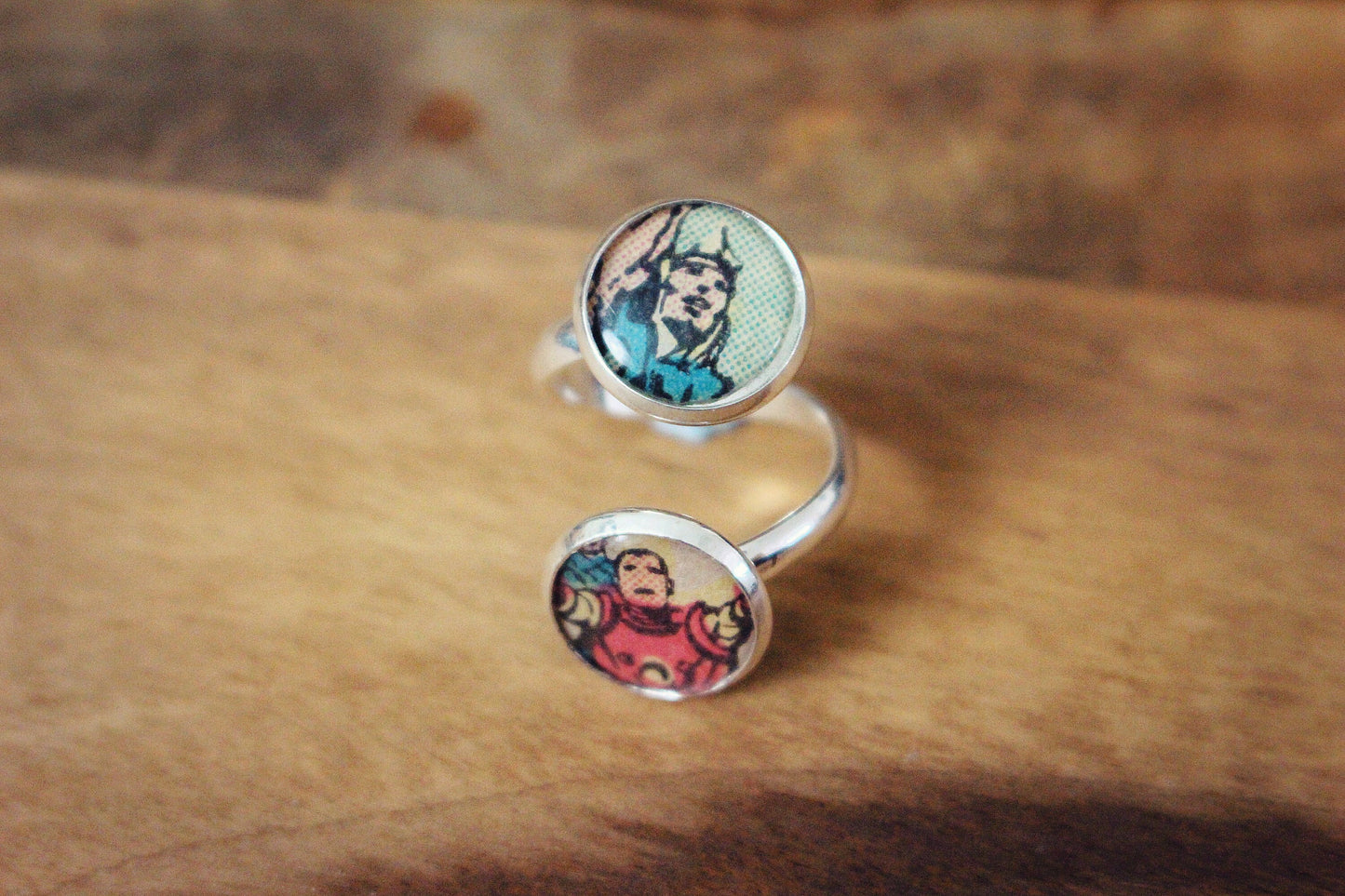 Vintage Comic Book Cartoon Ring Retro cartoon character jewellery Superhero gift Comic Strip Fun statement ring Upcycle recycled Sustainable
