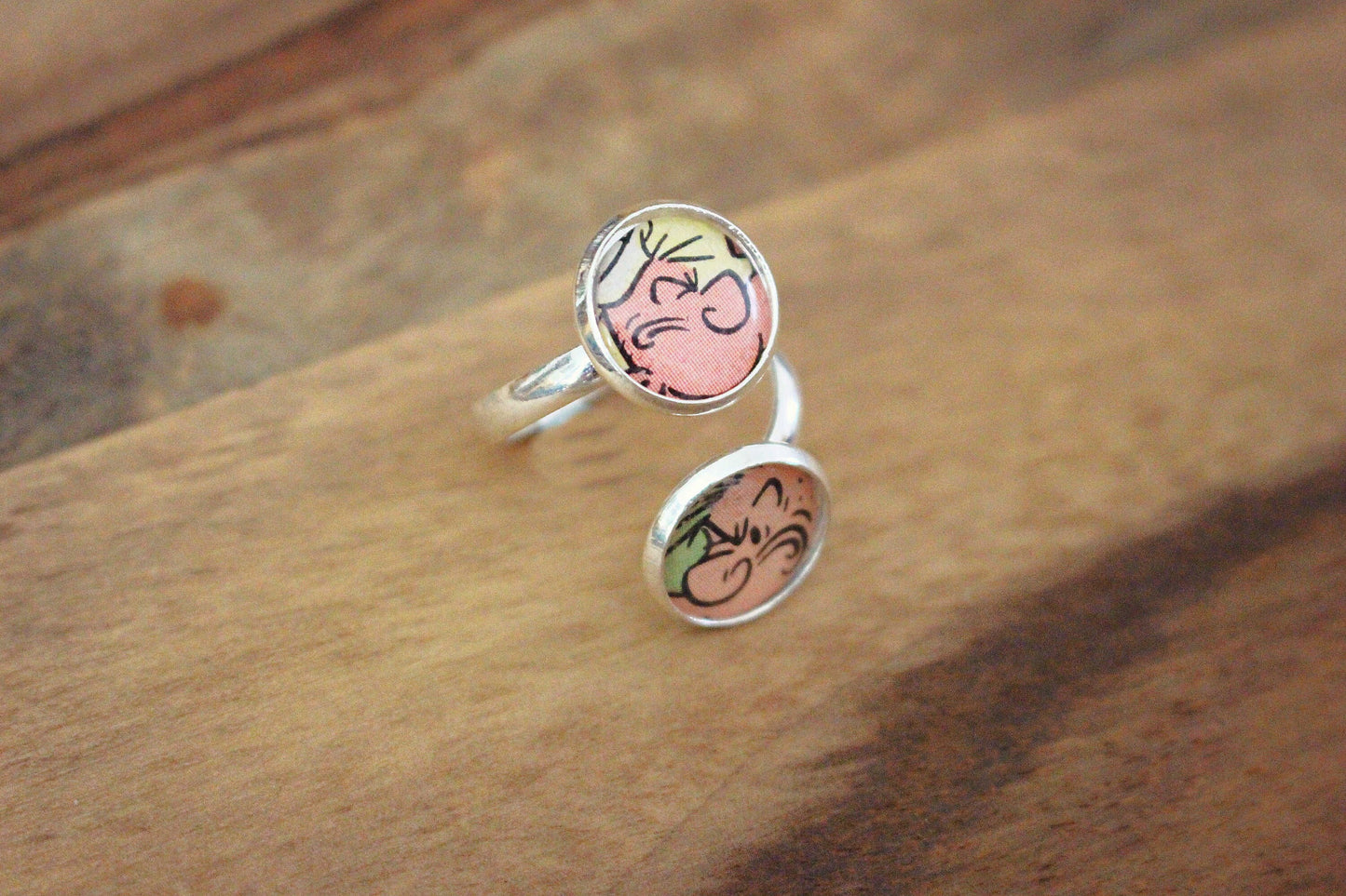 Vintage Comic Book Cartoon Ring Retro cartoon character jewellery Superhero gift Comic Strip Fun statement ring Upcycle recycled Sustainable