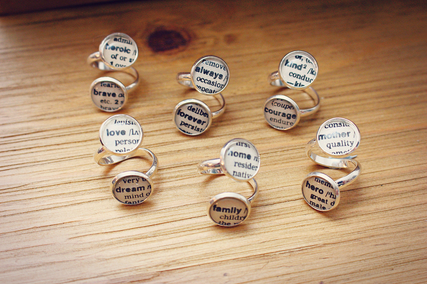 Upcycled Dictionary Definition Rings Reclaimed dictionary Your Choice of Words. Family Home Love Life Always Forever Dream Mum Hero Friend