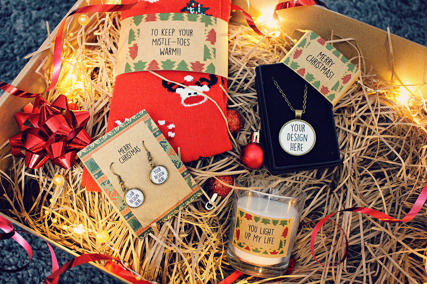 Christmas Gift Box for Her Filled Xmas hamper for women Jewellery Wine Charms Festive socks Personalised presents girlfriend wife sister mum